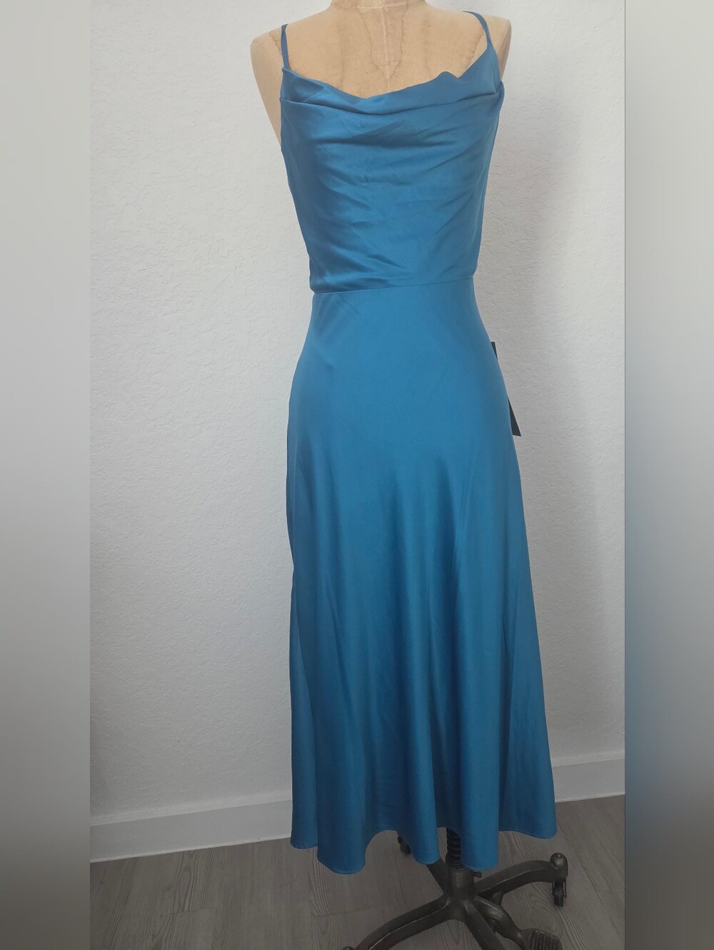 B. Smart Teal Cowl Neck Midi Slip Dress